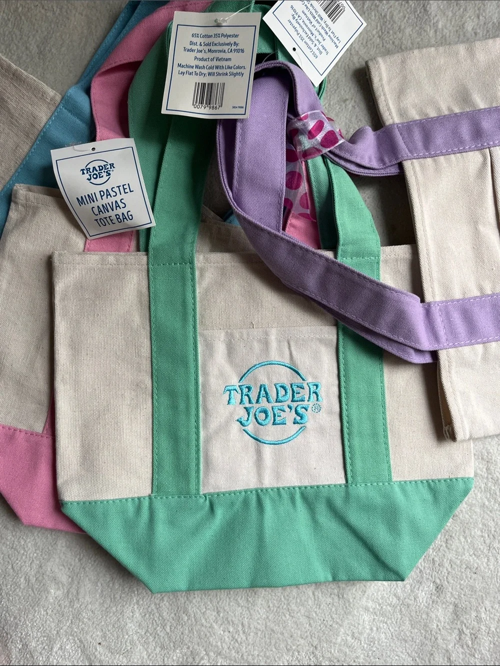 Trader Joe’s Mini Pastel Canvas Tote Set of 4, NWT